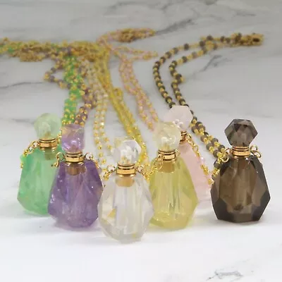 Natural Gemstone Perfume Bottle Necklace Essential Oil Bottle Perfume Bottle  • £25.68