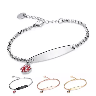 Stainless Simple Rolo Chain & Medical Charm Bracelet 4 Colors! CUSTOM ENGRAVE • $23.97