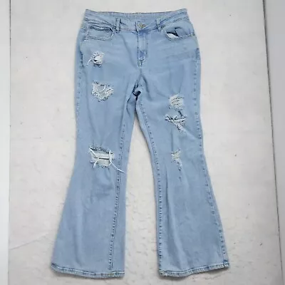 Maurices Bootcut Jeans Women Size 14 Blue Denim Distressed High-Rise Regular Fit • $12.46