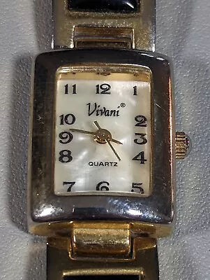 Vivani White Dial Gold Tone Case Black Inlay Band Watch 6 Inch • $17.49