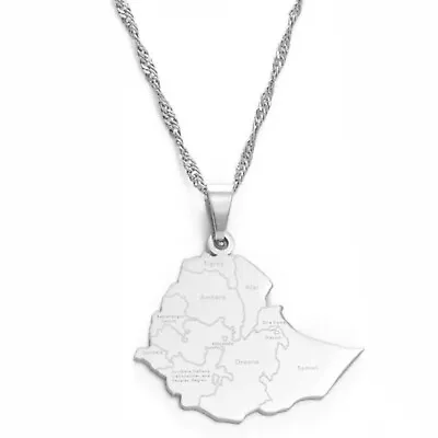 Ethiopia Map Pendant Chain Necklace Gift Pouch Silver Metal Rastafari Rasta Jah • $14.81
