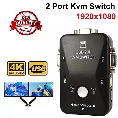 2 Port VGA 4K HDMI KVM Switch Box USB KVM Switcher For Mouse & Keyboard Sharing • $19.49