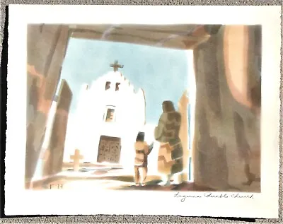 Foster Hyatt Lithograph Of New Mexico Scene (I)  Laguna Pueblo Church • $59.99