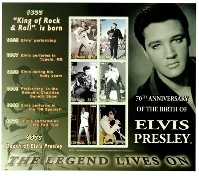 Grenada - 2005 - Elvis Presley 70th Birthday - Sheet Of 6 Stamps - MNH • $9.27