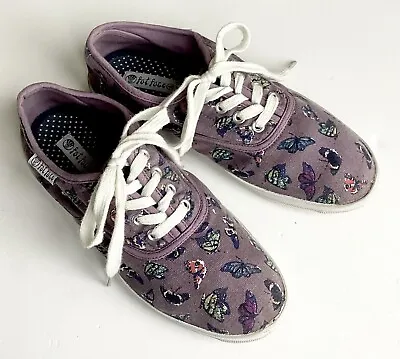 Size 6 Fat Face Canvas Lace Up Butterfly Tennis Shoes Trainers • £8.99