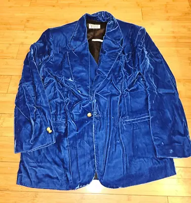 Vintage International Male Crushed Velvet Blue Smoking Jacket W Matching Vest L • $59.99