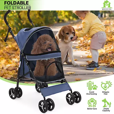 Folding Dog Stroller Adjustable Canopy Pet Travel Carrier W/Foot Activated Lock • $61.99