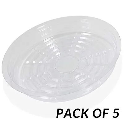 £6.50 • Buy 5 X Clear Round Plastic Plant Pot Saucer Planter Water Drip Tray Base Plate Pack