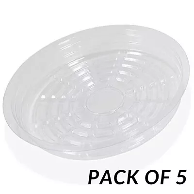 £6.50 • Buy 5 X Clear Round Plastic Plant Pot Saucer Planter Water Drip Tray Base Plate Pack