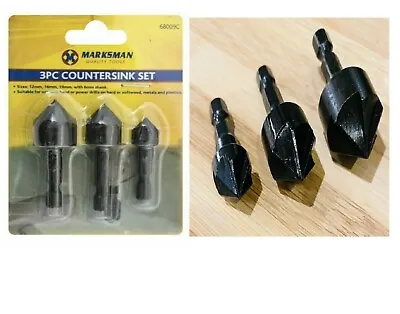 Countersink Bits 3pce Set Countersink Drill Bits Countersinking Wood 12 16 19mm • £2.99