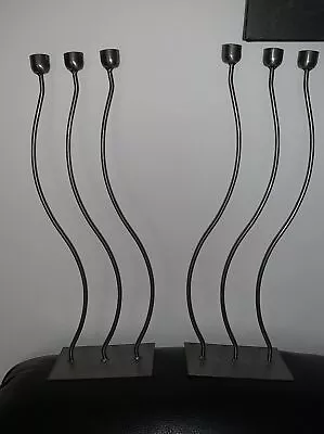 2 Wrought  Iron Pewter Colour Candelabra Taper Candles Centrepiece 17.5”  X 6” • £24.99