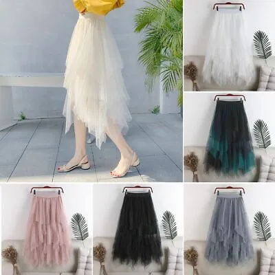 £11.08 • Buy Women Pleated Longuette Mesh Tulle Skirt Half-Length Underskirt Layered Dress