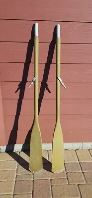 Vintage 54  Long Set Wooden Boat Oars Paddles With Oarlocks - Small Rowboat • $125