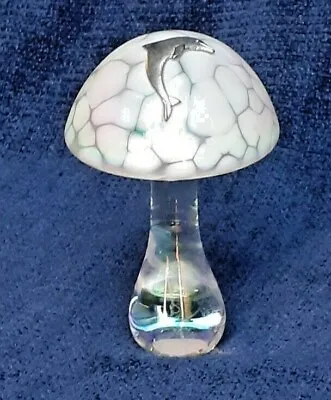 £22 • Buy Heron Glass 11 Cm White Mushroom With Pewter Dolphin - Hand Crafted - Box