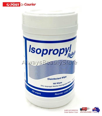 $21.90 • Buy 100P REDIWIPE 70% Isopropyl Alcohol Wipes Large Surface Wipe 31.5x14.3cm ISOWIPE