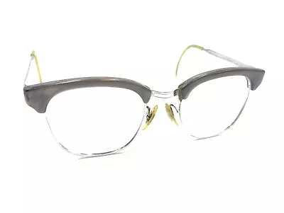 Shuron Vintage Silver Chrome Gray Browline Eyeglasses Frames 46-20 150 Retro • $99.99