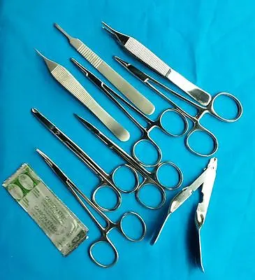 9 Pcs Suture Laceration Medical Student Surgical Instruments Kit+5 Blades#10 • $10.33