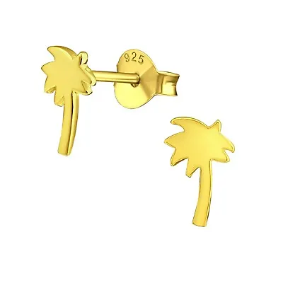 New 9ct Gold And 925 Sterling Silver Coconut Tree Stud Earrings For Children B19 • £11.99