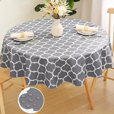 Smiry Round Plastic Table Cloth Waterproof Vinyl Tablecloth With Flannel Backin • $14.23