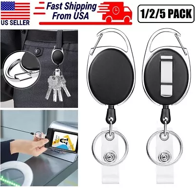 5× Retractable Key Tool Reel Holder Steel Clip Chain Belt Heavy Duty Split USA • $7.55