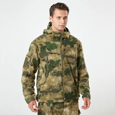 Men's Outdoor Warm Fleece Jacket Tactical Full Zip Coat Work Casual Camo Hooded • $47.99