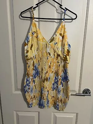 Zulu And Zephyr Size 10 Mini Dress Yellow Linen Viscose Mini Straps Designer • $55