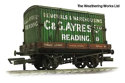 £24.99 • Buy Bachmann BR / PO Lowfit Flat Wagon Match Truck + Container Load WEATHERED LOOK