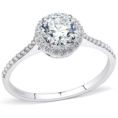 Clear CZ & Pave Halo Stainless Steel Engagement Ring • $16.97