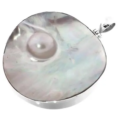 925 Sterling Silver Mabe Blister Pearl In The Shell Sterling Pendant 2 1/2  • $44.95