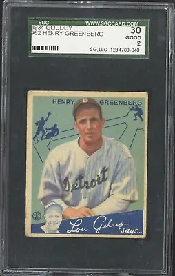 $1989.99 • Buy 1934 Goudey #62 Hank Greenberg Detroit Tigers Rookie SGC Graded