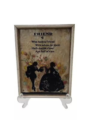 Vintage Silhouette Reverse Painting Convex Glass FRIENDS By F.W. BREHIM • $15.96
