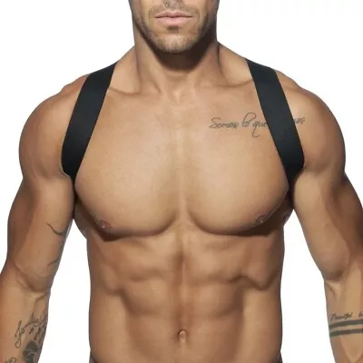 Men Black Stretchy Harness Chest Strap Shoulder Elastic Club Wear Party Dress Up • £6.99