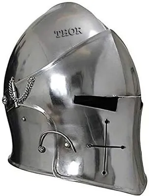 Medieval Visored Barbuta Armor Helmet Brushed Steel Knights Templar Crusaders H • $114.05