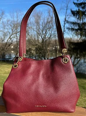 Michael Kors Raven  Pebbled Leather Tote Shoulder Bag Handbag Burgundy • $64.95