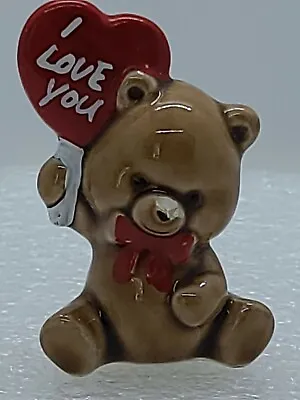 Japan Vintage Original Miniature Ceramic Brown Bear &  I Love You  Sign Figurine • $6