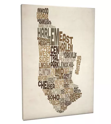 Manhattan New York United States Text Map Box Canvas And Poster Print (216) • £13.99