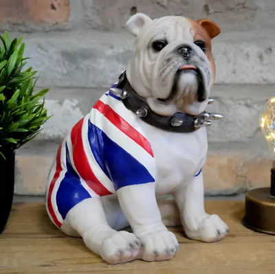 Sitting British Bulldog Sculpture Ornament Gift Resin Union Jack Dog Figure New • £29.99