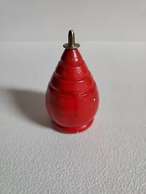 VTG Wooden Toy Spinning Top Metal Tip 3 Inch Red Sealed Grooved Wood Taiwan • $9.99
