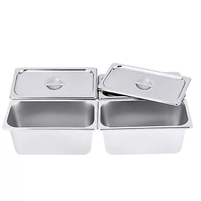 4 Pack 6  Deep Stainless Steel Steam Table Pans Hotel Food Prep Pan With Lids  • $48.45