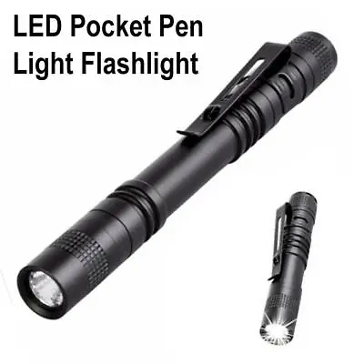 LED Flashlight Clip Mini Light Penlight Pocket Portable Pen Torch Lamp Q • $2.32