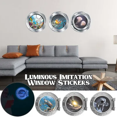 3D Porthole Underwater Wall Stickers Bathroom Sealife Animal Fluorescent Sticker • £5.99