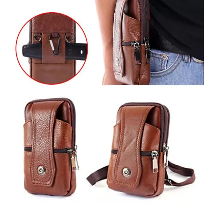 Men Leather Purse Waist Bag Wallet Phone Belt Pouch Shoulder Crossbody Bag Pack • £7.99