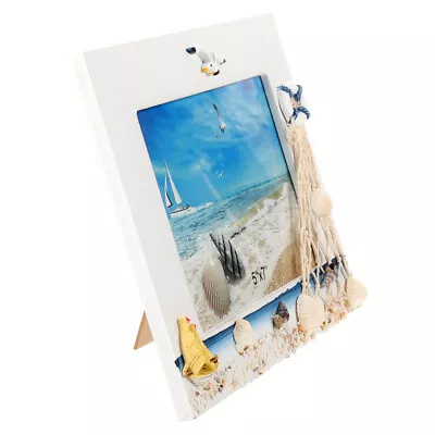 Nautical Wood Picture Frame With Fishing Net & Sailboat - Coastal Decor & Gifts • £14.78