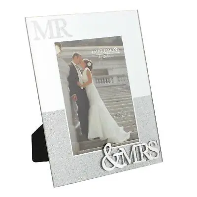 £8.41 • Buy Beautiful Mirrored Glass & Glitter Mr & Mrs Portrait Picture Photo Frame 5x7