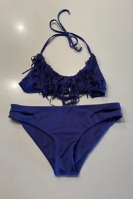 L Space Small Fringe Bikini Top Cut Out Side Bottom Purple Boho Festival Sexy • $35.99