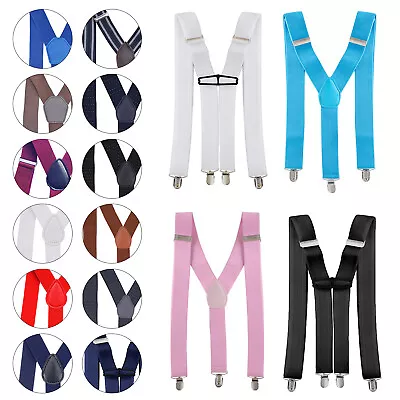 Unisex Adjustable BRACES SUSPENDERS Slim Trouser X Or Y Back Clip On Fancy Dress • $10.29