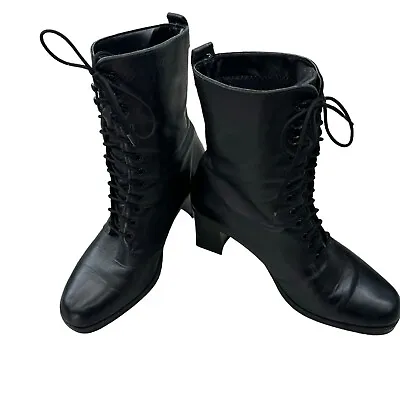 Vintage Black Granny Core Lace Up Ankle Boots Sz 9 D Steampunk Goth 90’s Heels • £64.86