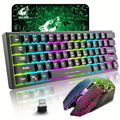 Wireless Gaming Keyboard Mouse Set With Rainbow LED USB Built In Battery 2400DPI • $44.99