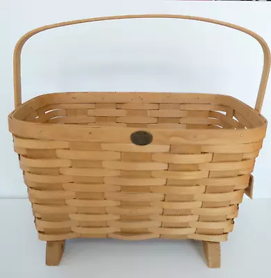 Peterboro Basket Co Large Magazine Firewood Storage Footed Basket Handle VTG • $36.98