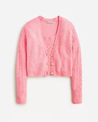 J.Crew $148 Supersoft Cropped Cable-knit Sweater-tank Set Hthr Sorbet Sz M NEW • $59